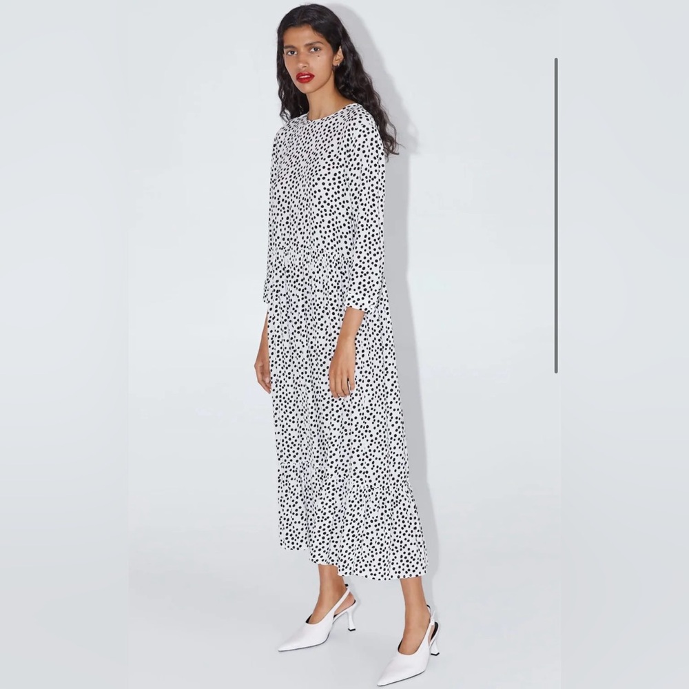 Zara "The Polka" dress in a white and black polka dot pattern, size Small. EUC.